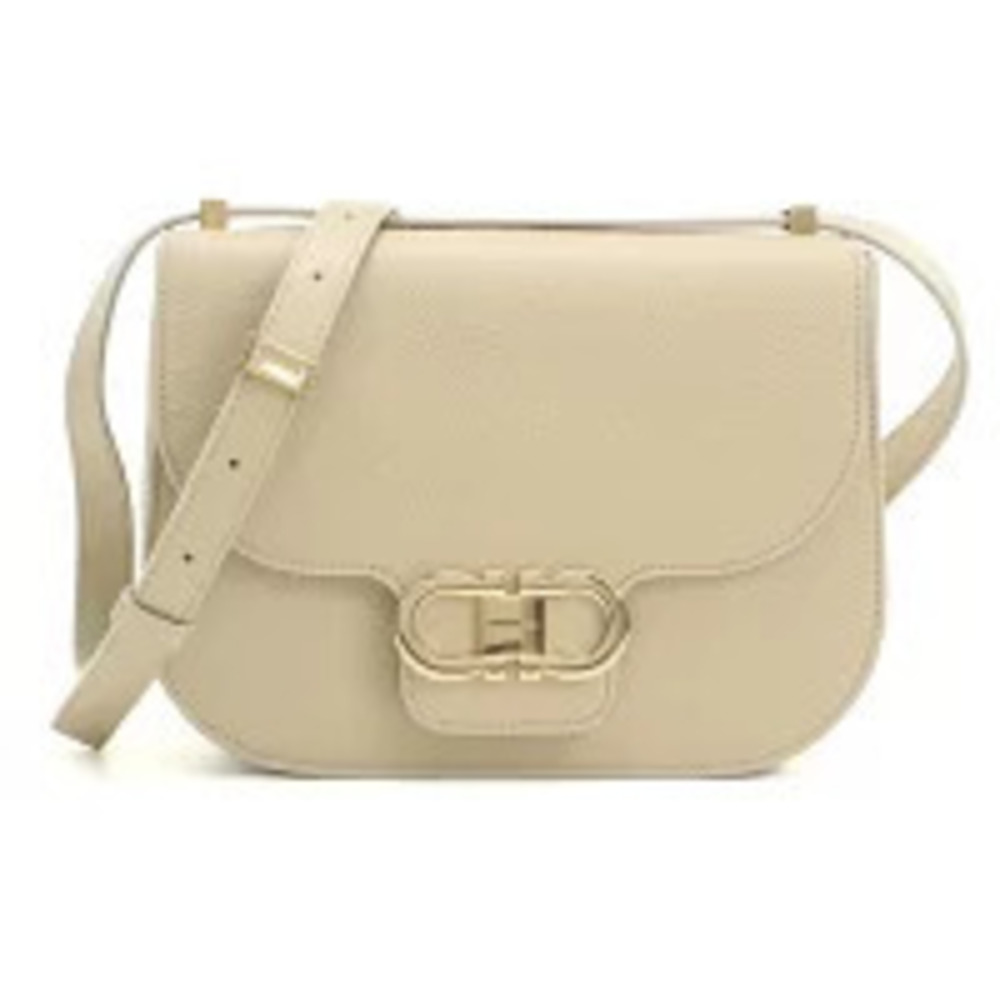 Salvatore Ferragamo Crossbody Bag DOUBLE GANCIO FLAP Beige Cream